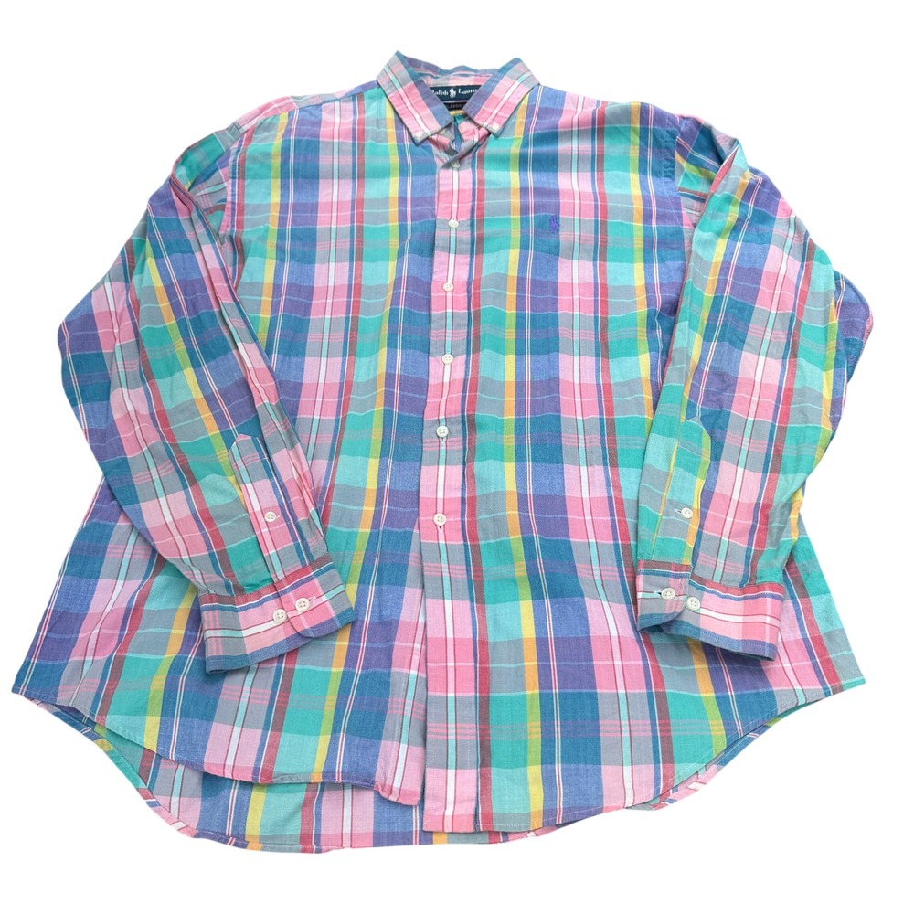 Ralph Lauren Classic Fit Plaid Shirt Mens Large 16.5 Multi-Color Button Down